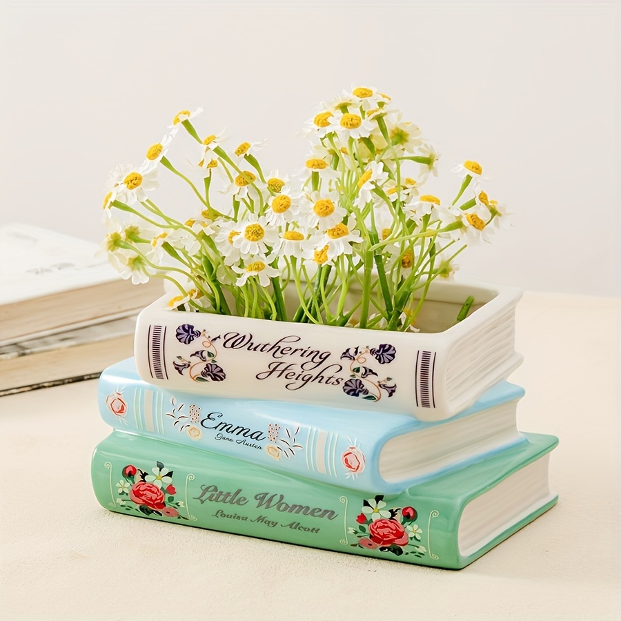 Home Decor Catalog - 1pc Creative three-layer Ceramic Book Vase,