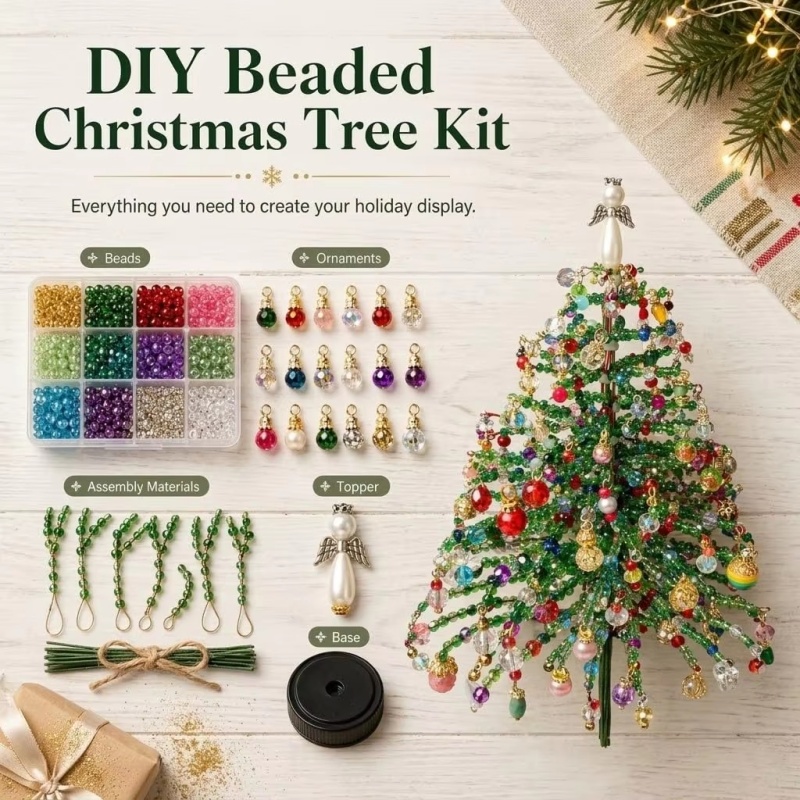 Home Decor Xmas Gifts - DIY Beaded Christmas Tree Kit with
