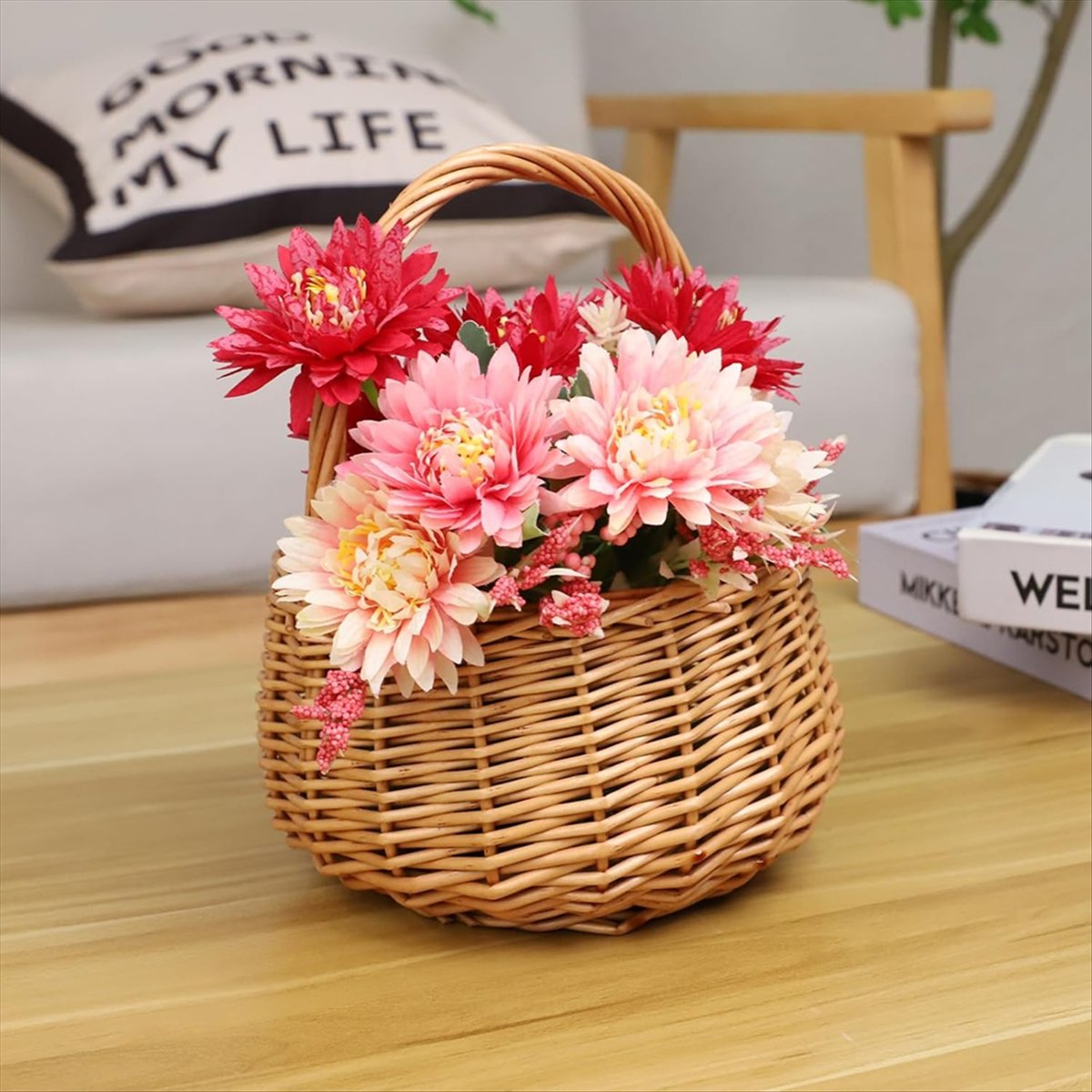 Wicker Picnic Basket with Hand - Home Decor Flowers 评论和价格