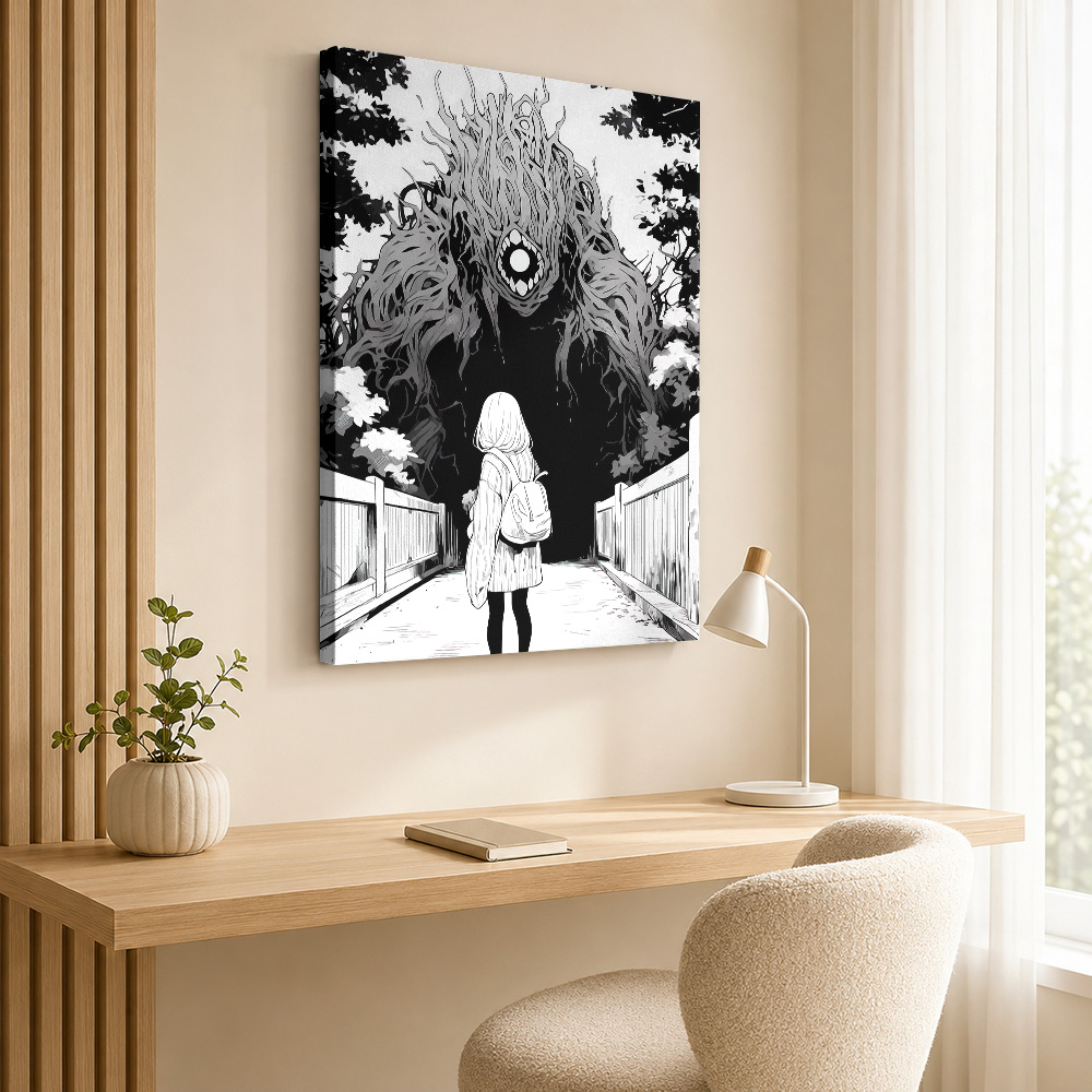Girl faces a monstrous tree cr - Home Decor Gothic 评论和价格