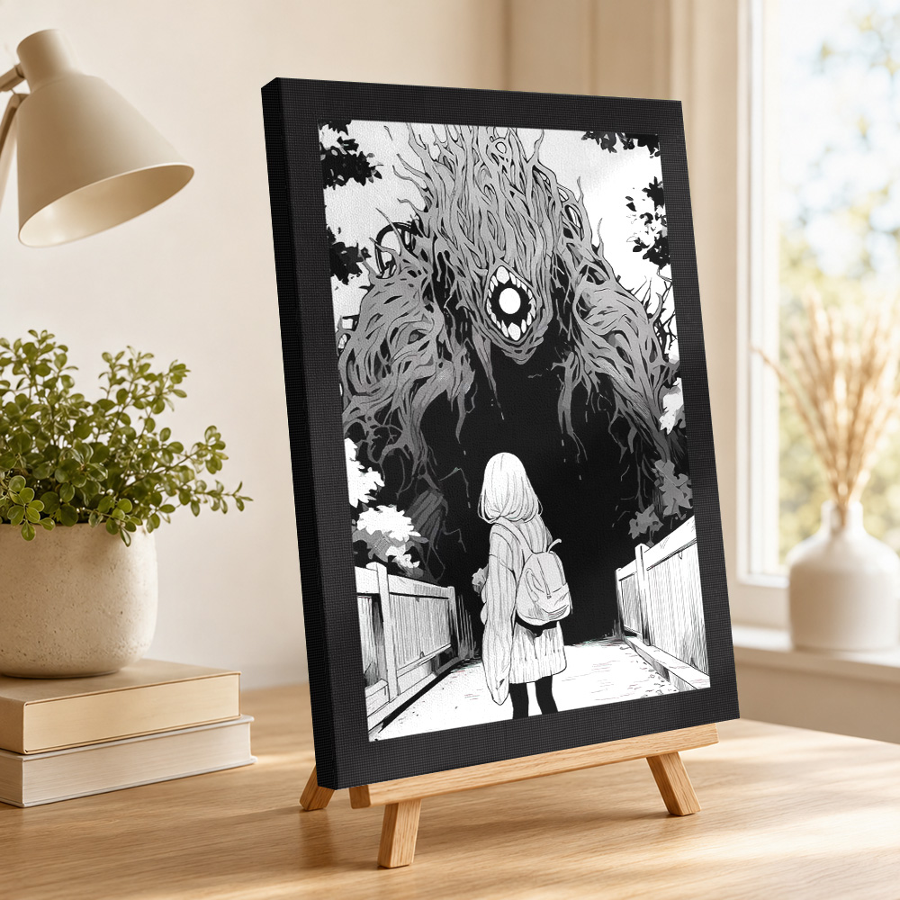 Girl faces a monstrous tree cr - Home Decor Gothic 评论和价格