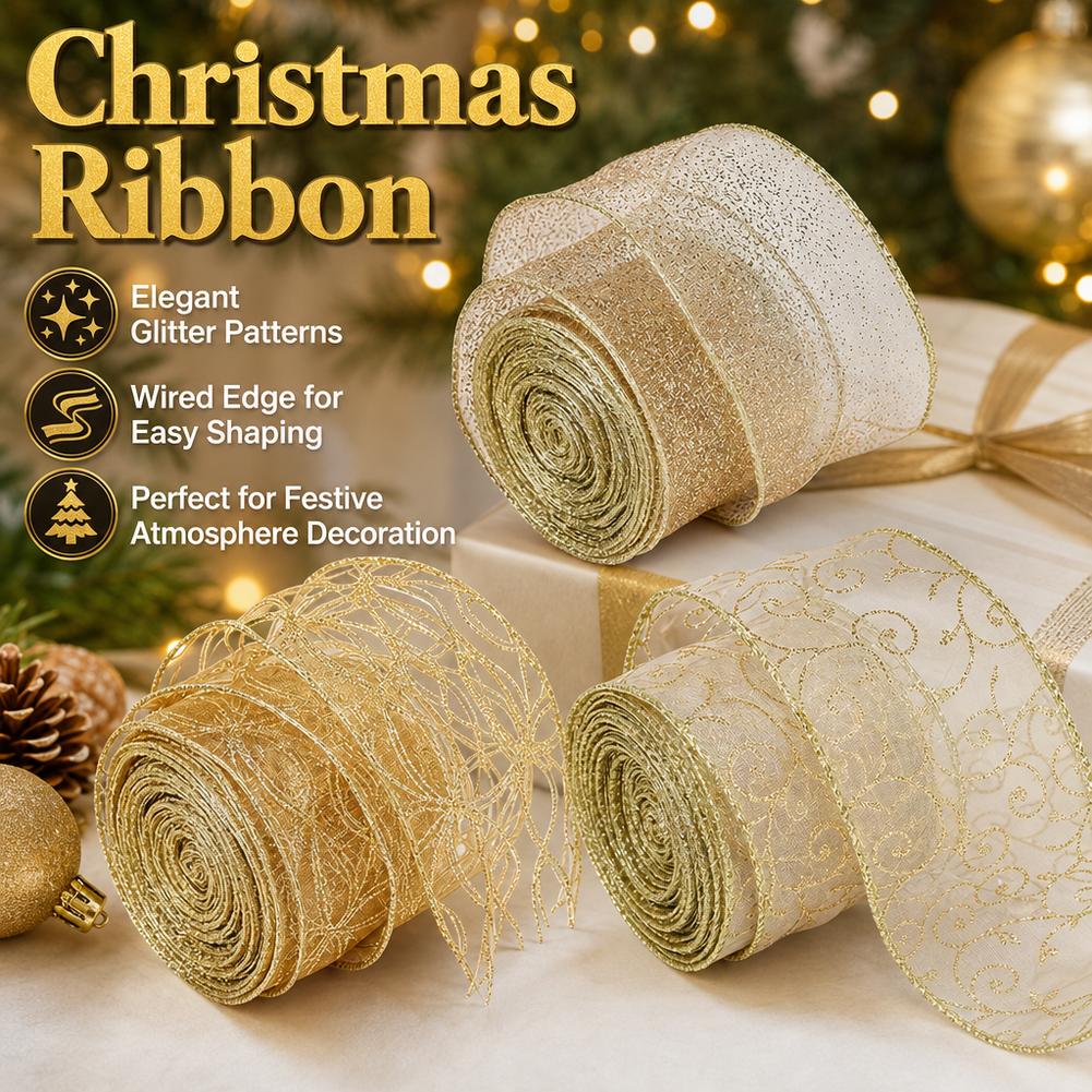 2m 2027 Christmas Ribbon Golde - Home Decor Xmas Gifts 评论和价格