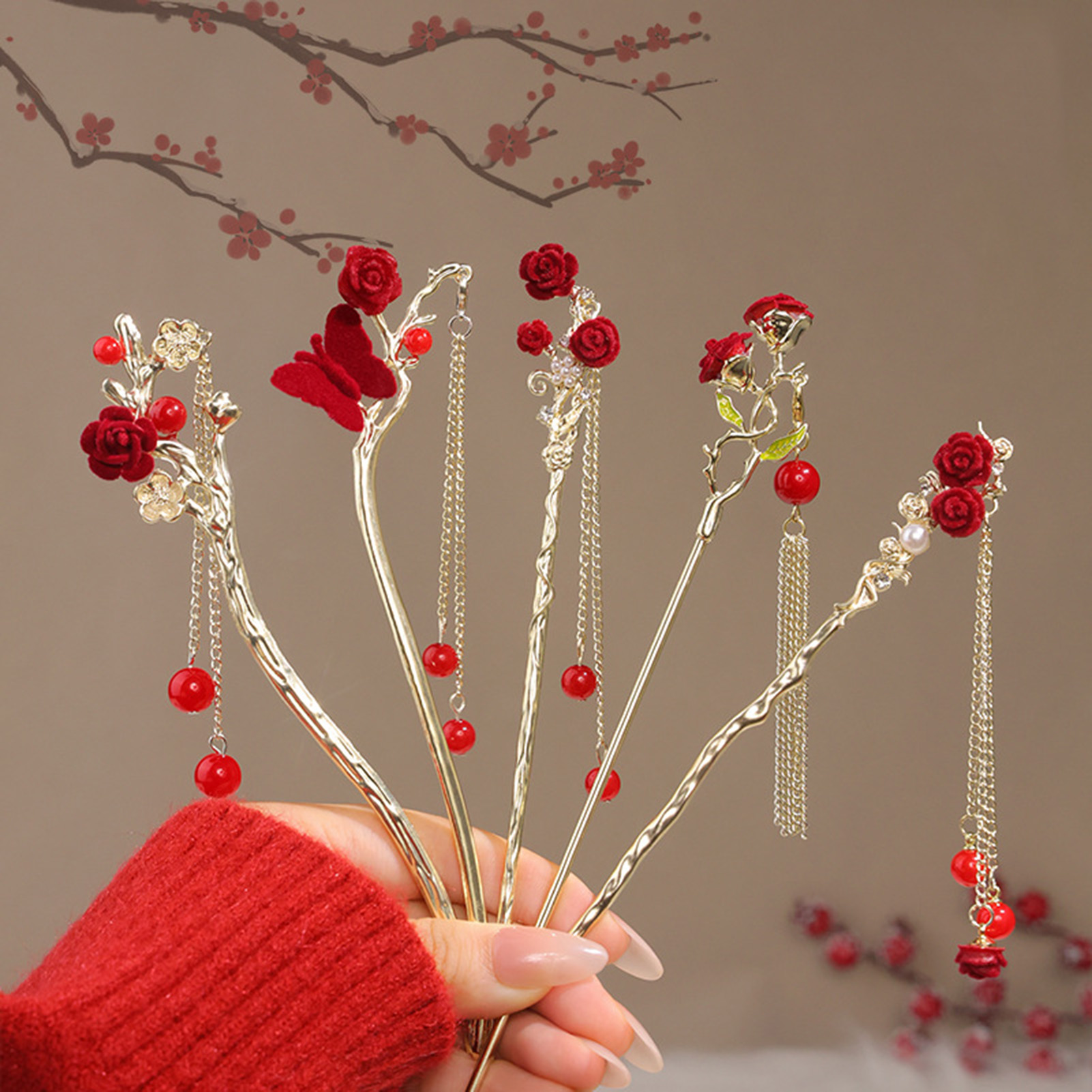 Chinese Style Rose Flower Hair - Home Decor Flowers 评论和价格