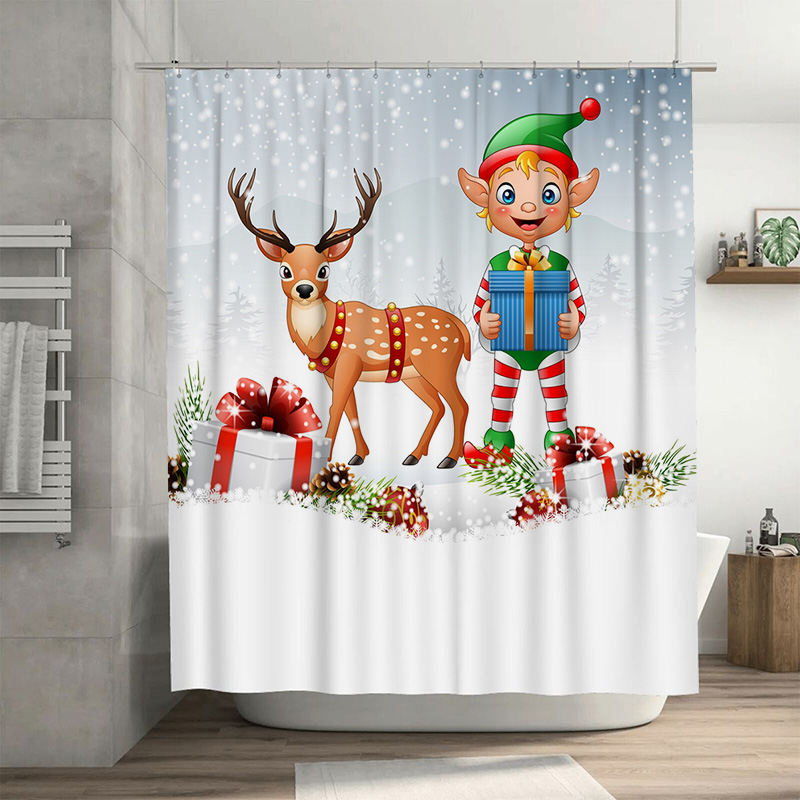 TU Christmas Deer Shower Curta - Home Xmas Decor Ideas 评论和价格