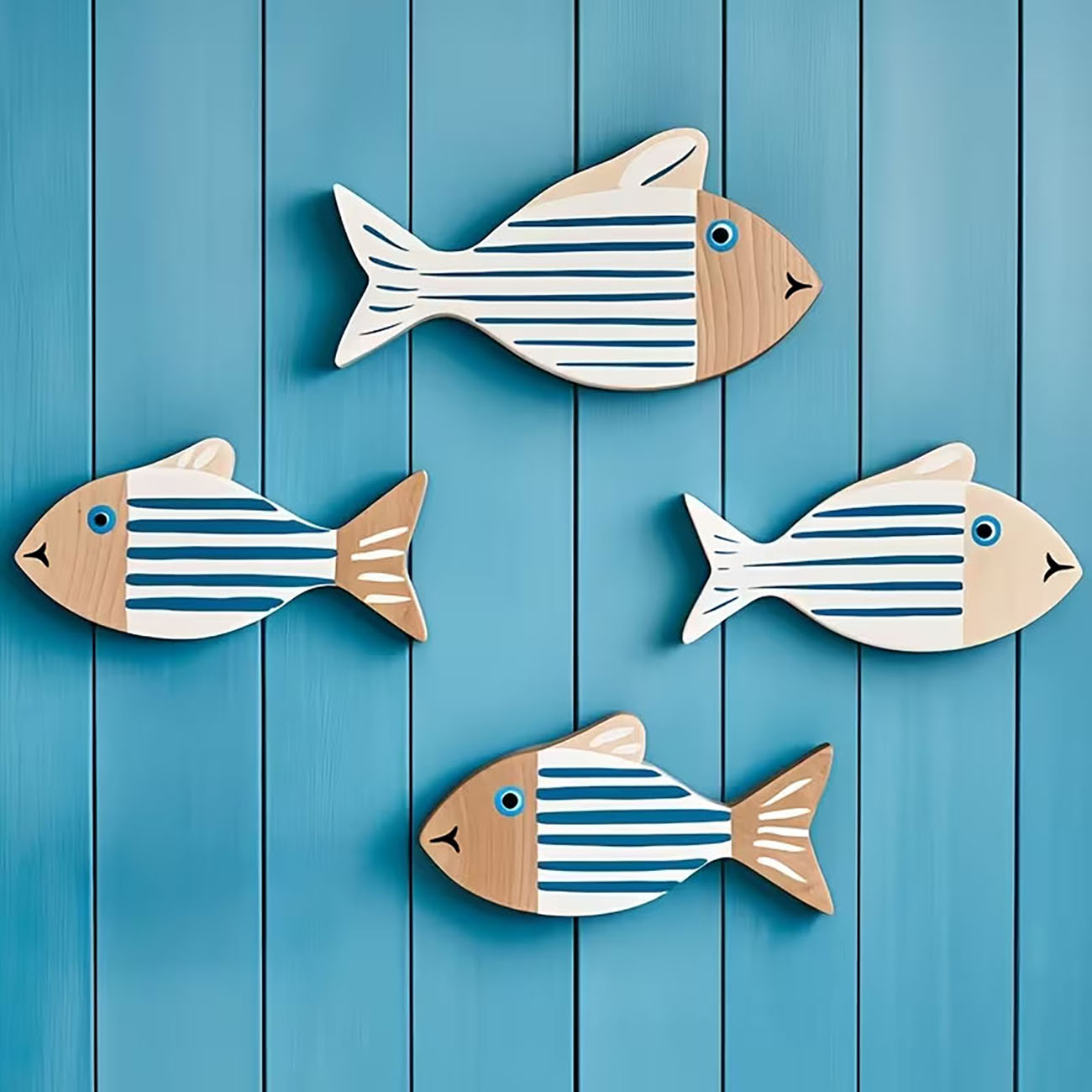 4 Pcs Wooden Striped Fish Wall - Home Decor Nautical 评论和价格