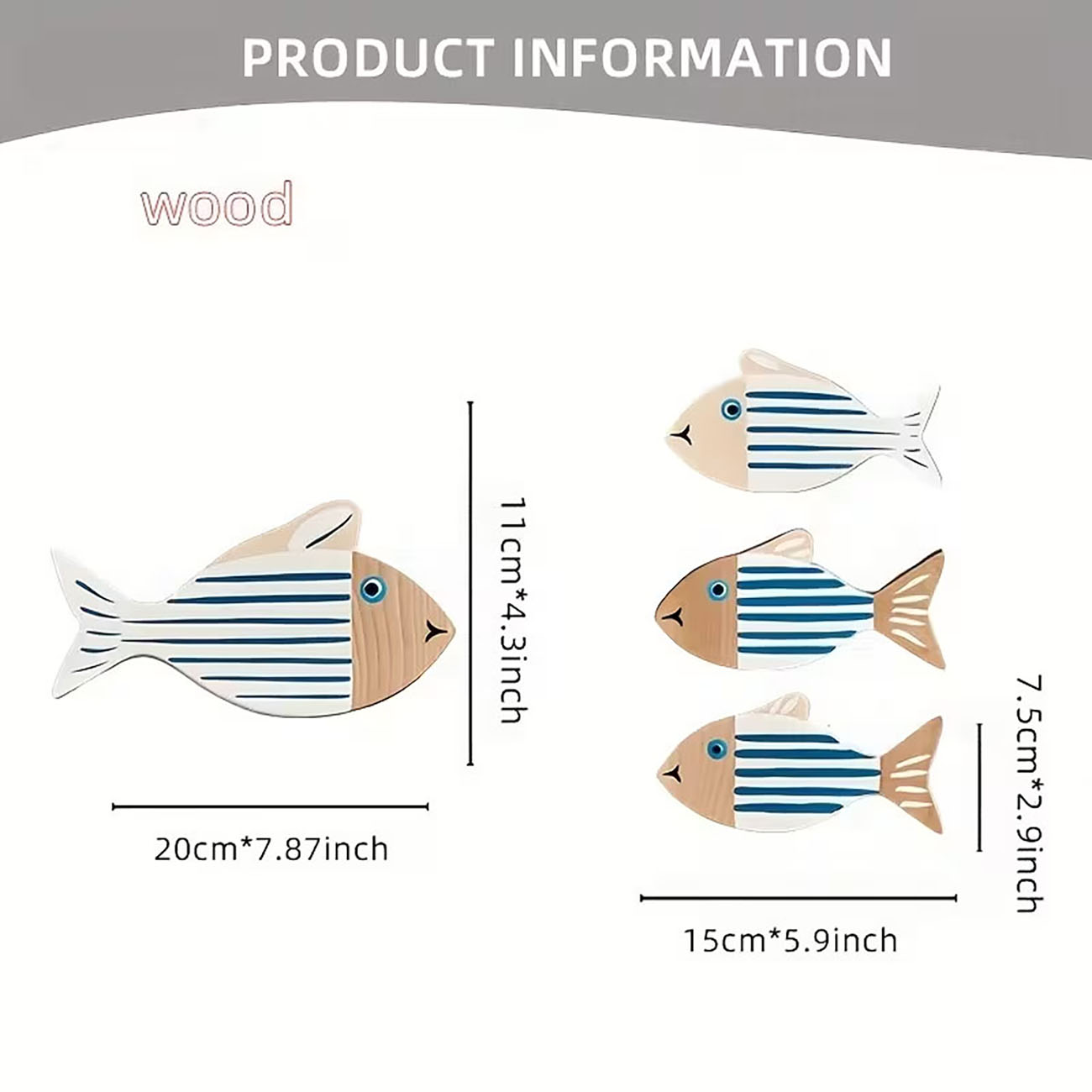 4 Pcs Wooden Striped Fish Wall - Home Decor Nautical 评论和价格