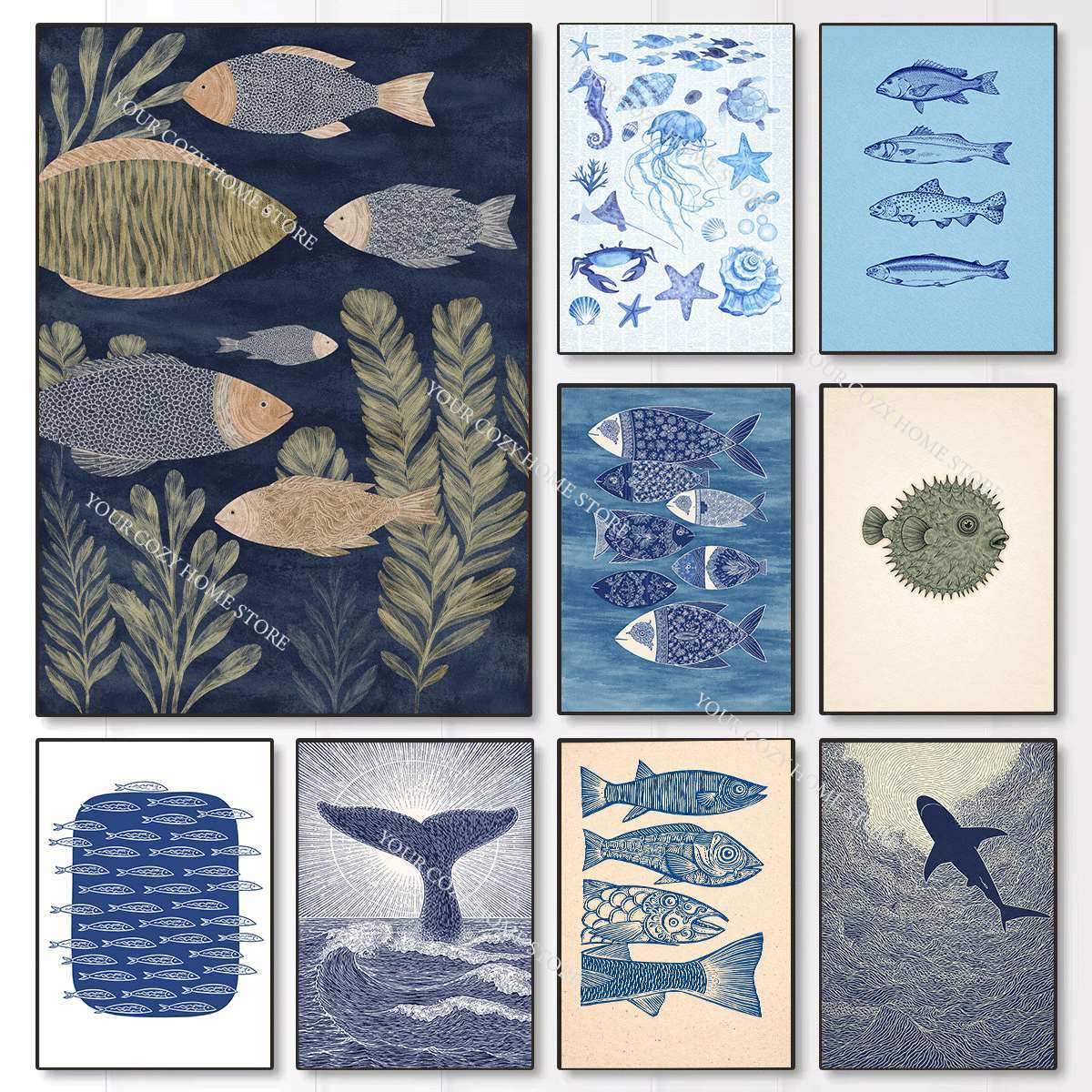 Minimalist Nautical Fish and W - Home Decor Nautical 评论和价格