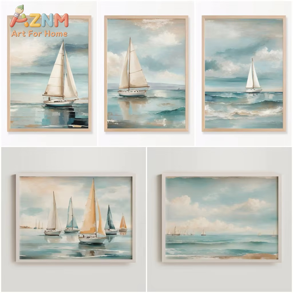 AZNM Retro Watercolor Ocean Wa - Home Decor Nautical 评论和价格