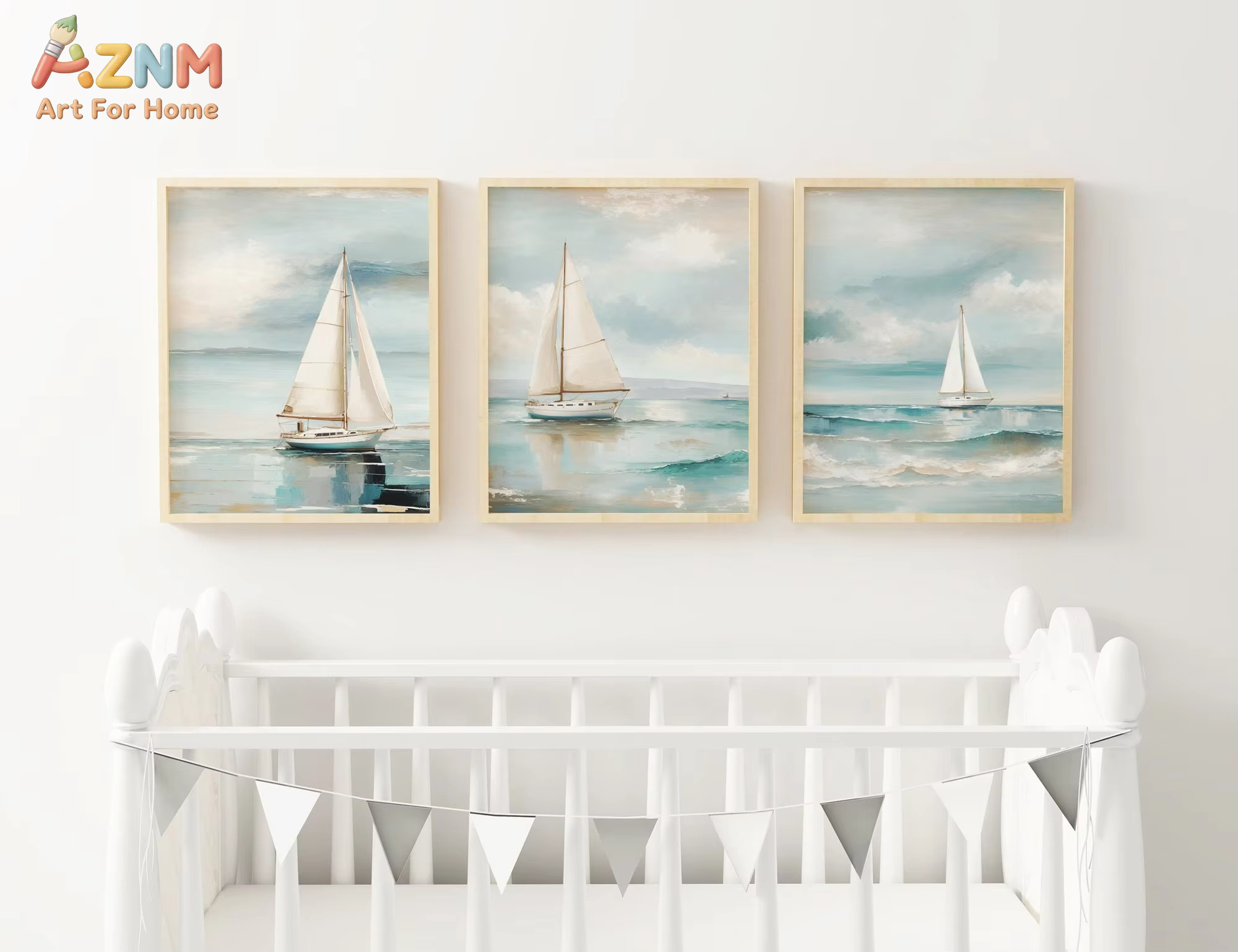 AZNM Retro Watercolor Ocean Wa - Home Decor Nautical 评论和价格